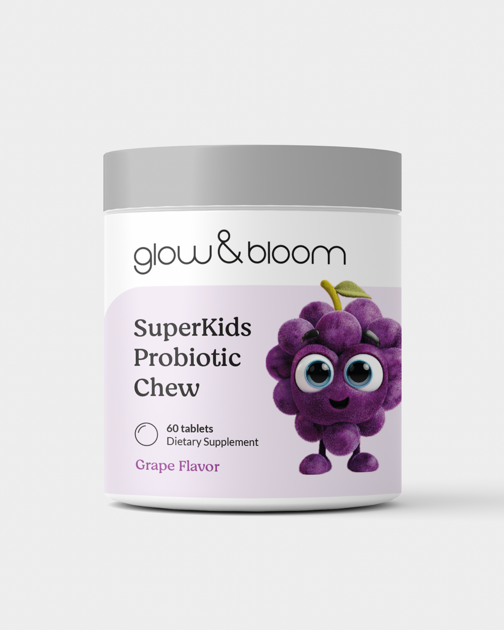 SuperKids Probiotic Chew- Probiótico y prebiótico en tabletas masticables con sabor a uva para la digestión y sistema inmunológico