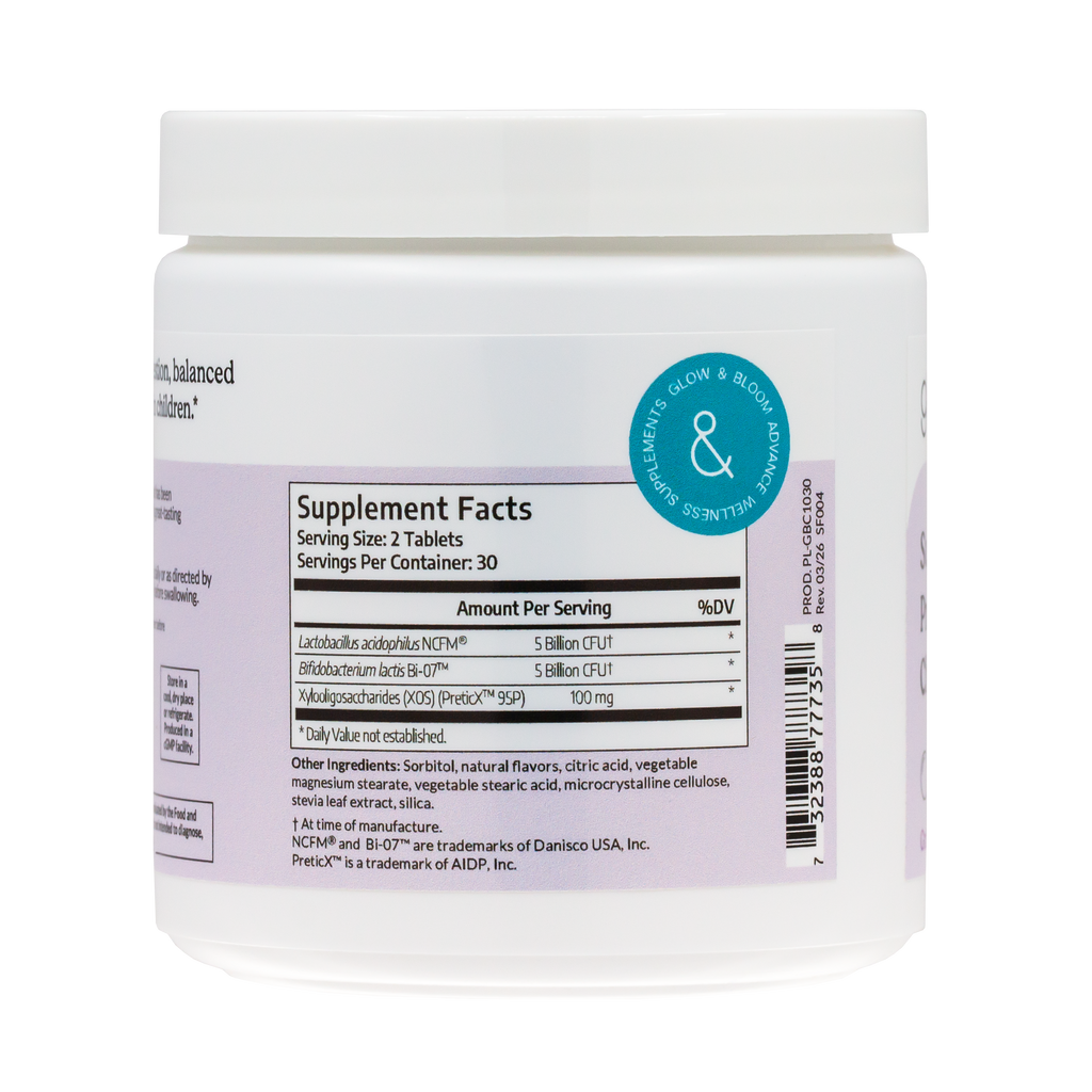 SuperKids Probiotic Chew | Probiótico infantil en tableta masticable con sabor a uva para apoyar la digestión y el bienestar diario