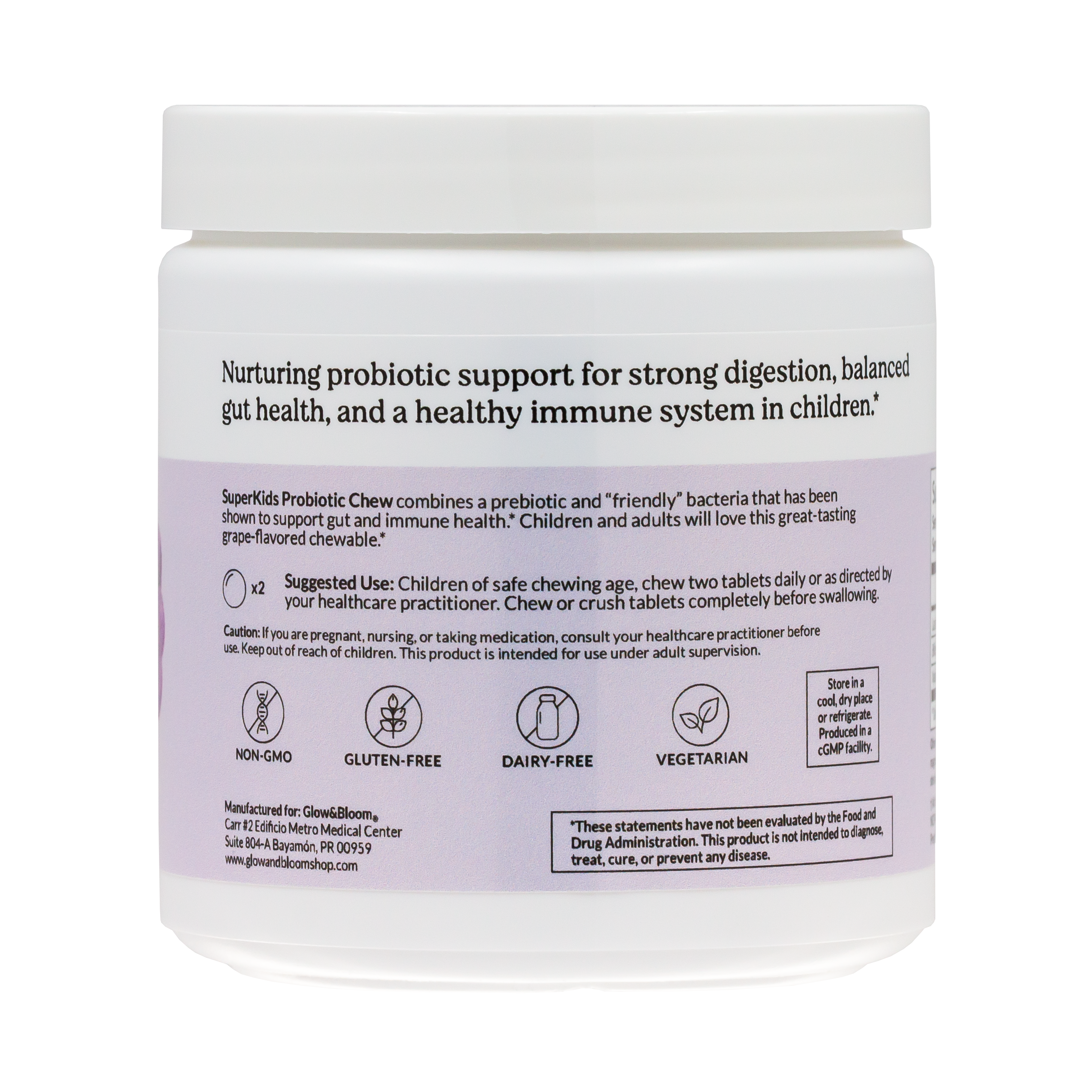 SuperKids Probiotic Chew | Probiótico infantil en tableta masticable con sabor a uva para apoyar la digestión y el bienestar diario