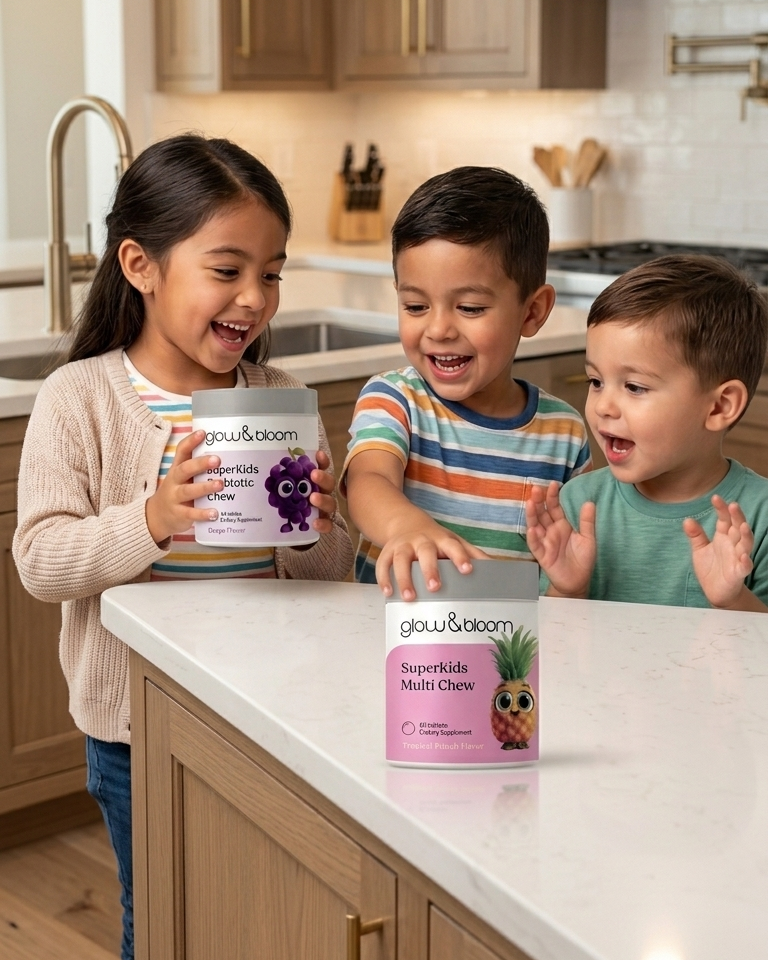 SuperKids Daily Essentials- Kit de suplementos naturales en tabletas masticables para niños: multivitaminas y probióticos