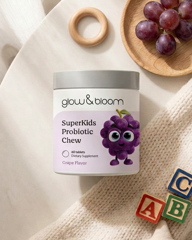 SuperKids Probiotic Chew- Probiótico y prebiótico en tabletas masticables con sabor a uva para la digestión y sistema inmunológico